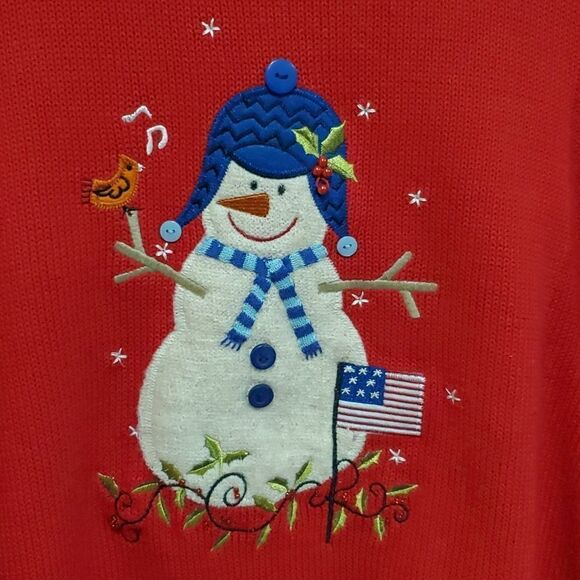 Christopher & Banks Hand Embroidered Christmas Sweater w/American Flag Size XL - Picture 2 of 11